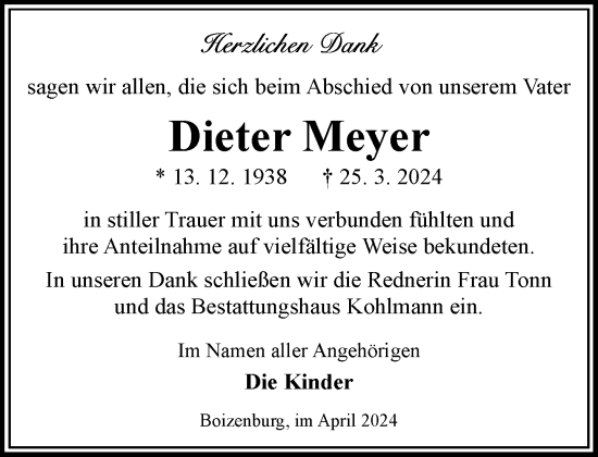 Traueranzeige von Dieter Meyer 
