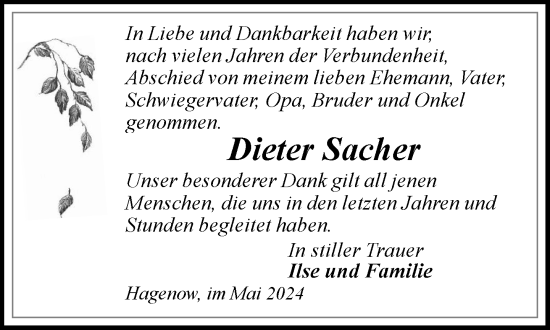 Traueranzeige von Dieter Sacher 