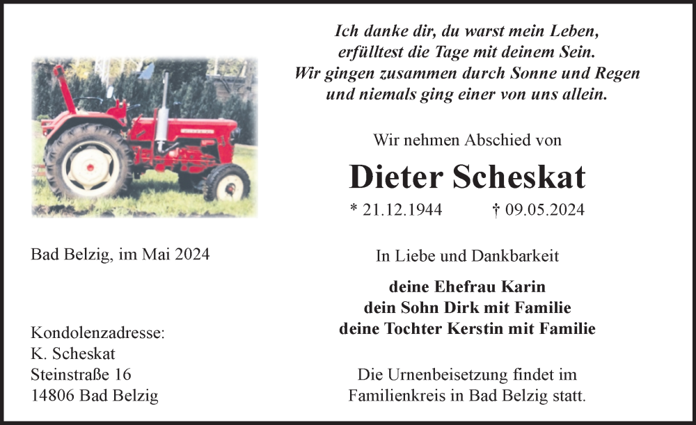  Traueranzeige für Dieter Scheskat vom 18.05.2024 aus 