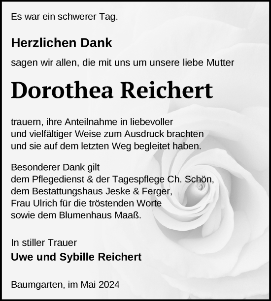 Traueranzeige von Dorothea Reichert von Uckermark Kurier Prenzlauer Zeitung