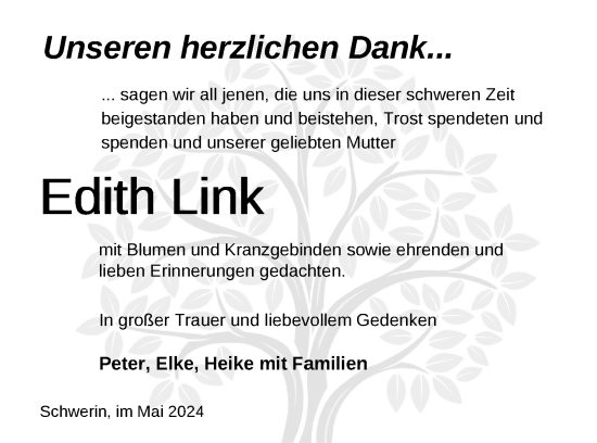 Traueranzeige von Edith Link 