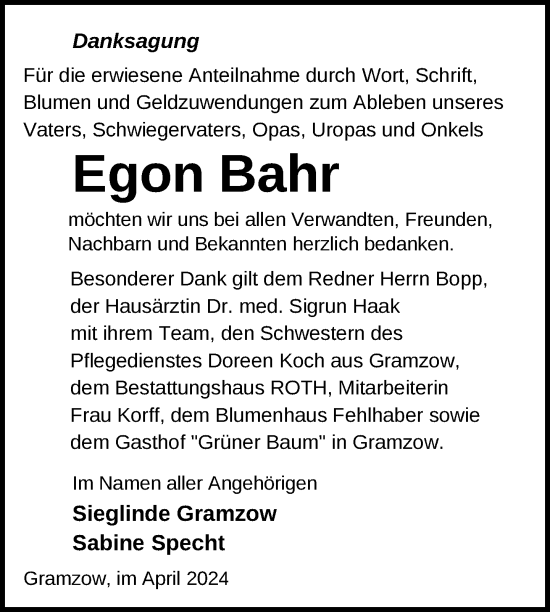 Traueranzeige von Egon Bahr von Uckermark Kurier Prenzlauer Zeitung