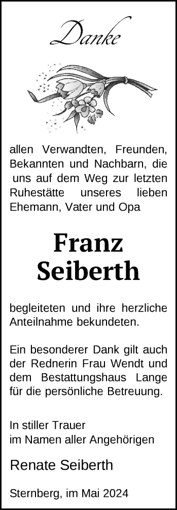 Traueranzeige von Franz Seiberth 