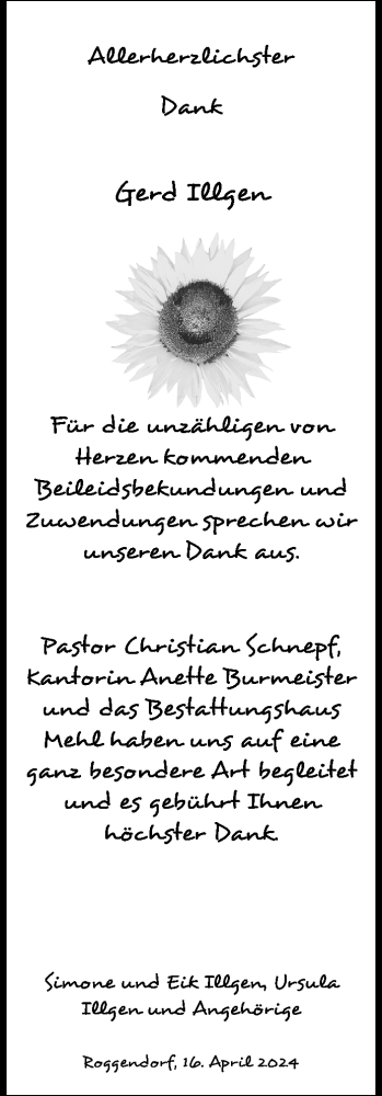 Traueranzeige von Gerd Illgen 