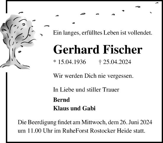 Traueranzeige von Gerhard Fischer 