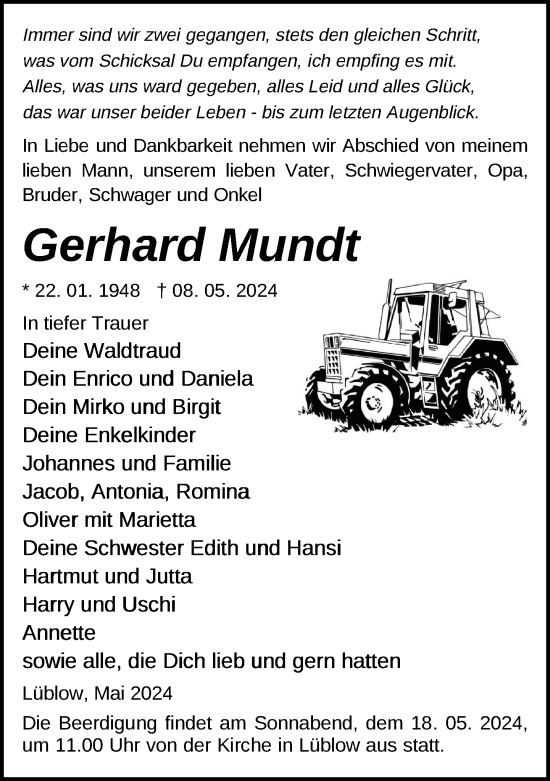 Traueranzeige von Gerhard Mundt 