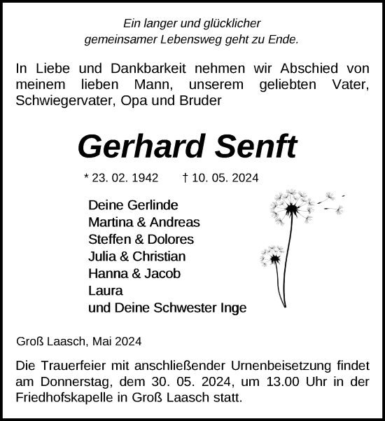 Traueranzeige von Gerhard Senft 