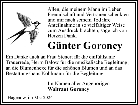 Traueranzeige von Günter Goroncy 