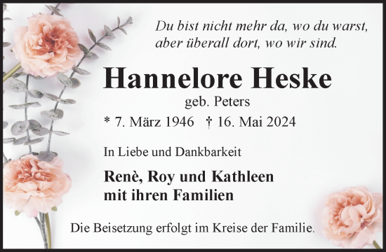 Traueranzeige von Hannelore Heske 