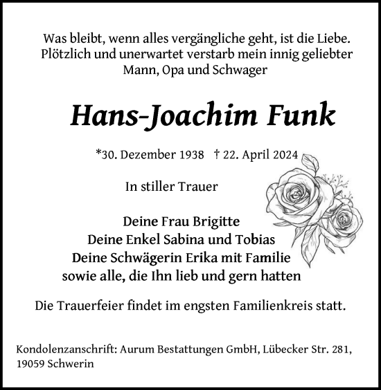 Traueranzeige von Hans-Joachim Funk 