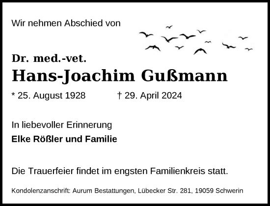 Traueranzeige von Hans-Joachim Gußmann 