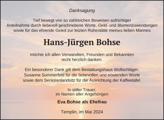 Traueranzeige von Hans-Jürgen Bohse von Uckermark Kurier Templiner Zeitung