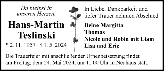 Traueranzeige von Hans-Martin Teslinski 