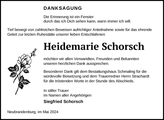 Traueranzeige von Heidemarie Schorsch von Nordkurier Neubrandenburger Zeitung