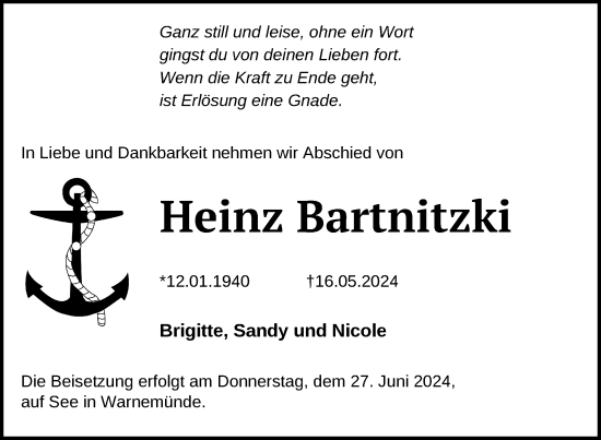 Traueranzeige von Heinz Bartnitzki von Uckermark Kurier Templiner Zeitung