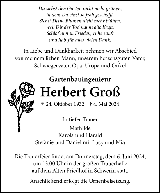 Traueranzeige von Herbert Groß 