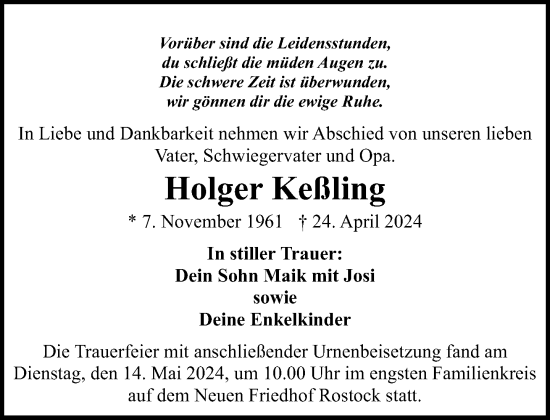 Traueranzeige von Holger Keßling 