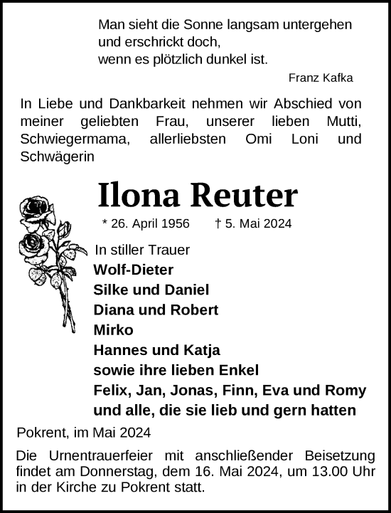 Traueranzeige von Ilona Reuter 