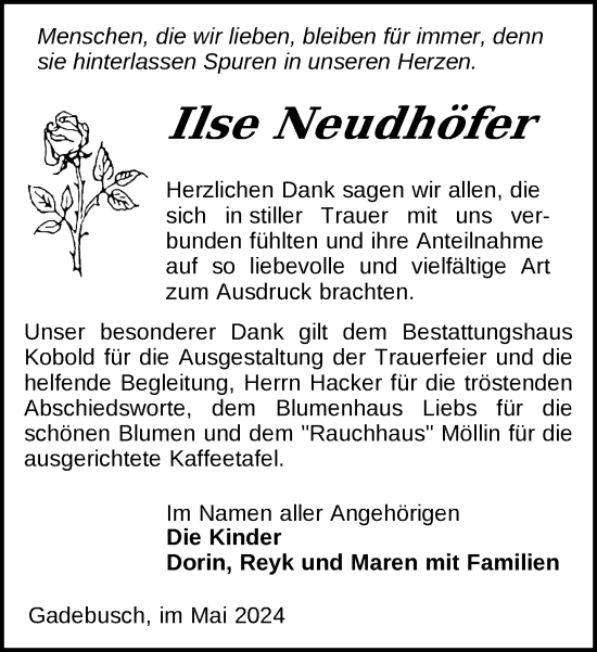 Traueranzeige von Ilse Neudhöfer 