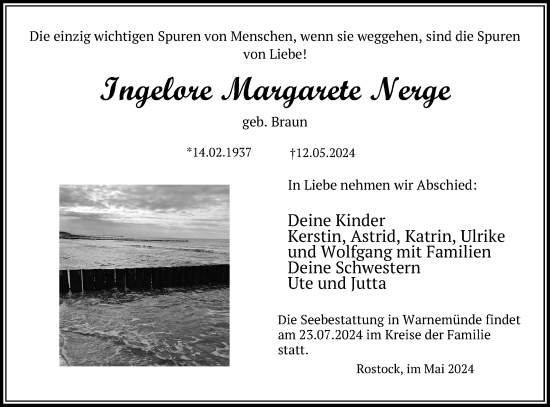 Traueranzeige von Ingelore Margarete Nerge 