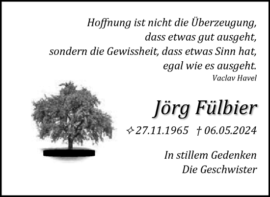 Traueranzeige von Jörg Füllbier von Nordkurier Strelitzer Zeitung