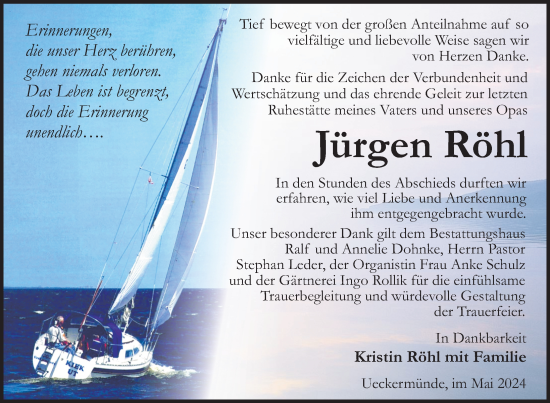 Traueranzeige von Jürgen Röhl von Nordkurier Haff-Zeitung