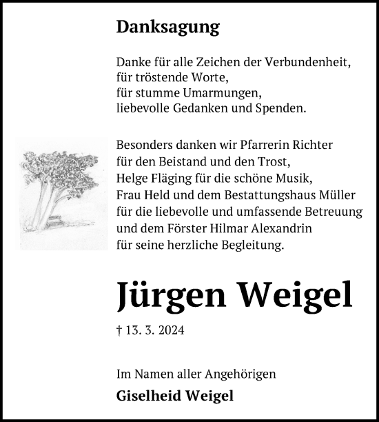 Traueranzeige von Jürgen Weigel von Uckermark Kurier Templiner Zeitung