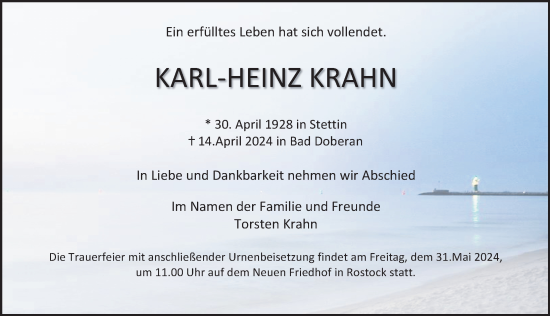 Traueranzeige von Karl-Heinz Krahn 