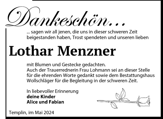 Traueranzeige von Lothar Menzner von Uckermark Kurier Templiner Zeitung