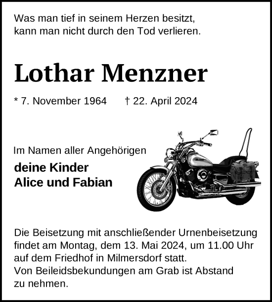 Traueranzeige von Lothar Menzner von Uckermark Kurier Templiner Zeitung