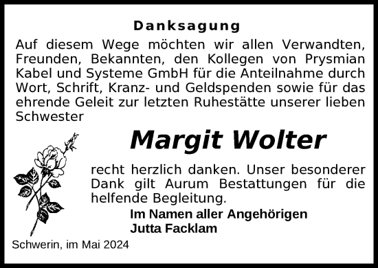 Traueranzeige von Margit Wolter 