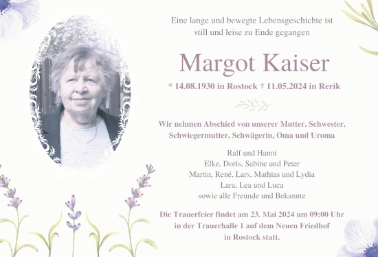 Traueranzeige von Margot Kaiser 