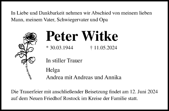 Traueranzeige von Peter Witke 