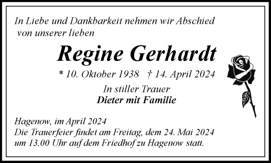 Traueranzeige von Regine Gerhardt 