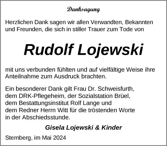 Traueranzeige von Rudolf Lojewski 