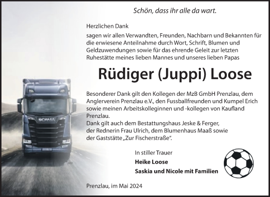 Traueranzeige von Rüdiger Loose von Uckermark Kurier Prenzlauer Zeitung