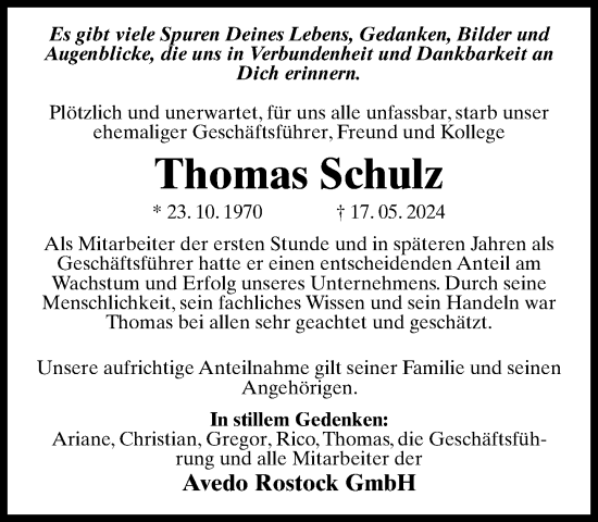Traueranzeige von Thomas Schulz 