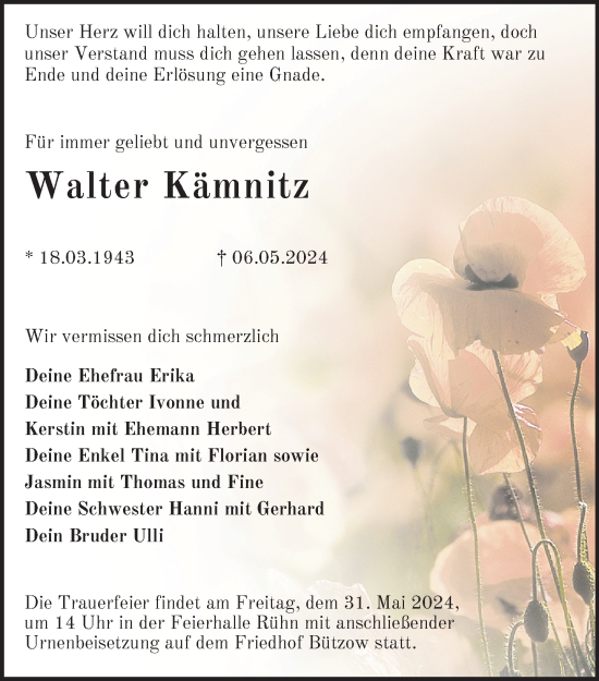 Traueranzeige von Walter Kämnitz 