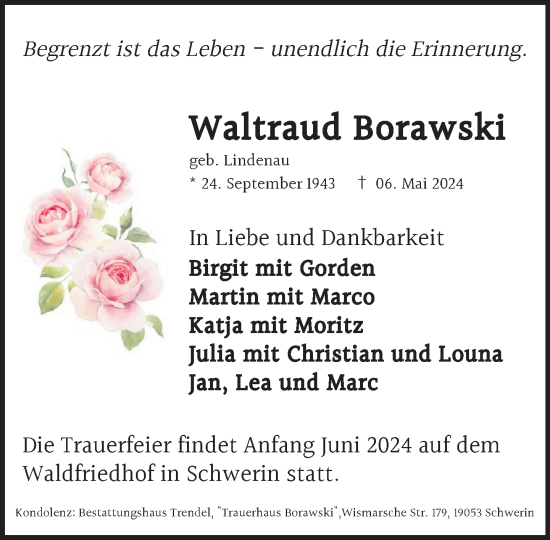 Traueranzeige von Waltraud Borawski 