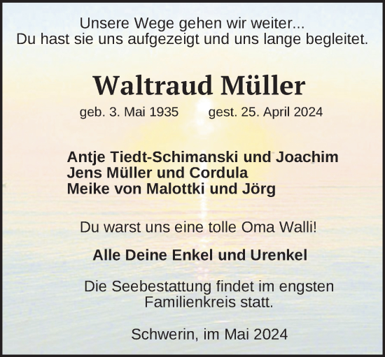 Traueranzeige von Waltraud Müller 