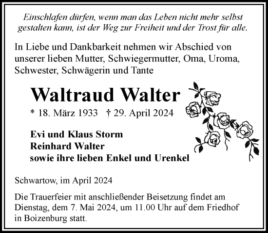 Traueranzeige von Waltraud Walter 