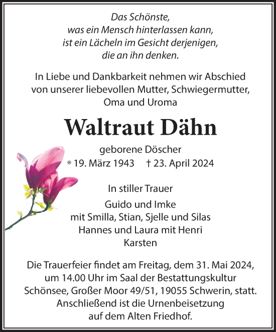 Traueranzeige von Waltraut Dähn 