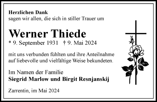 Traueranzeige von Werner Thiede 