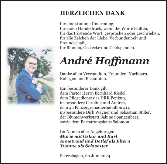 Traueranzeige von Andre Hoffmann von Nordkurier Pasewalker Zeitung