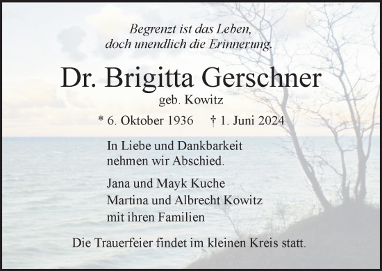 Traueranzeige von Brigitta Gerschner von Norddeutsche Neueste Nachrichten