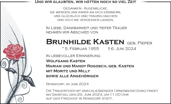 Traueranzeige von Brunhilde Kasten von Hagenower Kreisblatt