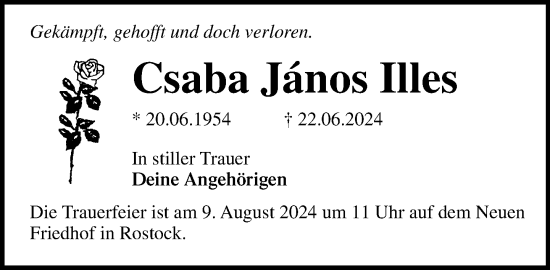 Traueranzeige von Csaba Janos Illes von Norddeutsche Neueste Nachrichten