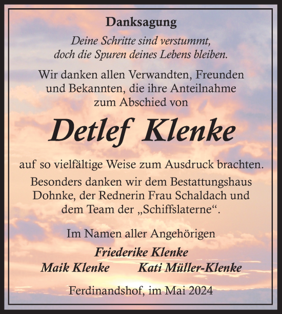 Traueranzeige von Detlef Klenke 