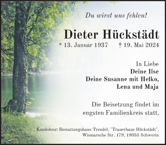 Traueranzeige von Dieter Hückstädt 