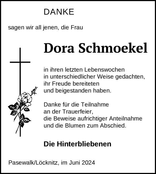 Traueranzeige von Dora Schmoekel von Nordkurier Pasewalker Zeitung